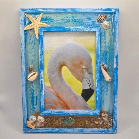 Flamingo Resting Seashell Ocean Beach Framed Art Print - Picture 2 of 12